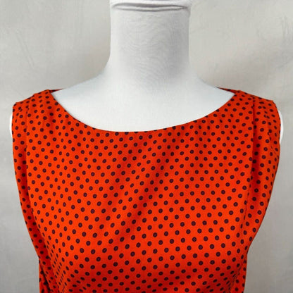 Ann Taylor Top Sz XXSP Orange Polka Dot Side Ruche and Tie Boat Neck Sleeveless