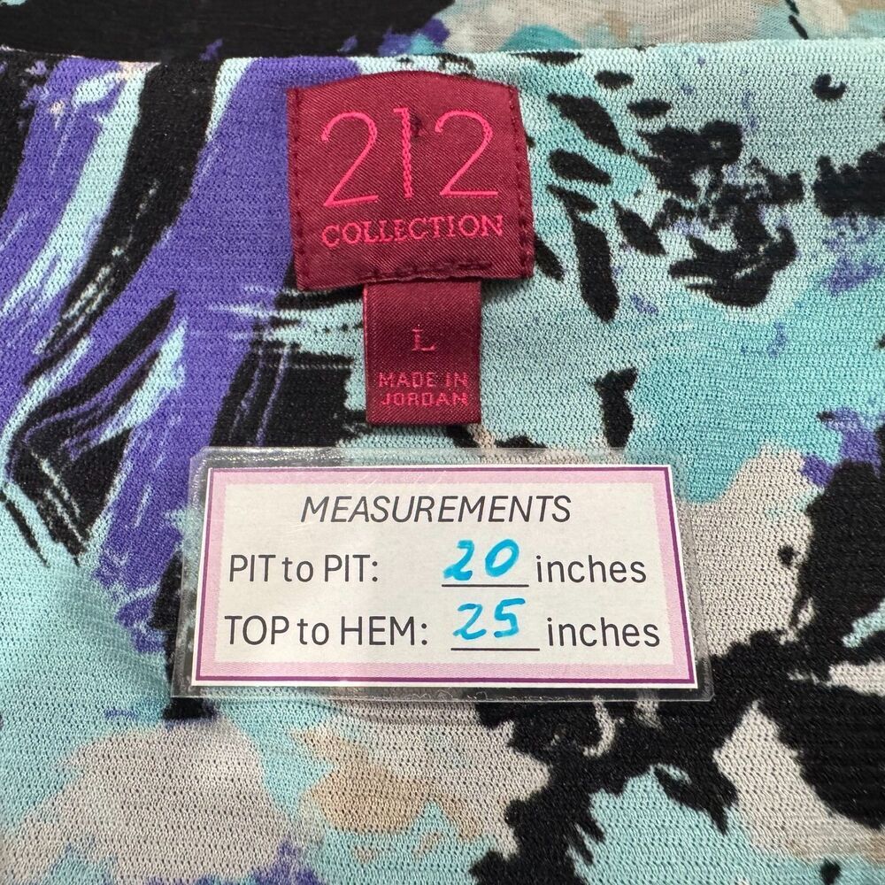 212 Collection Women Top Sz L Sleeveless Drape Neck Black Multicolor Print