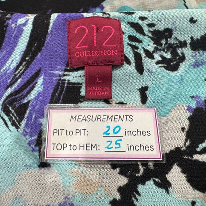 212 Collection Women Top Sz L Sleeveless Drape Neck Black Multicolor Print