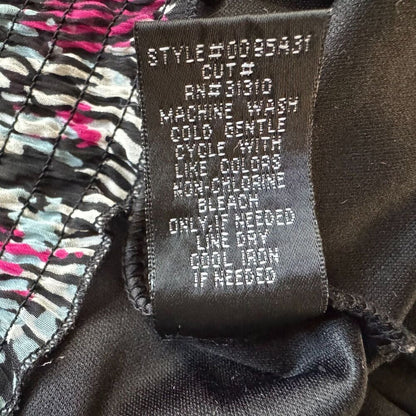 BCX Sheer Top Women Sz M Black with Fucsia White Print Over Cami Tank Ruched Hem