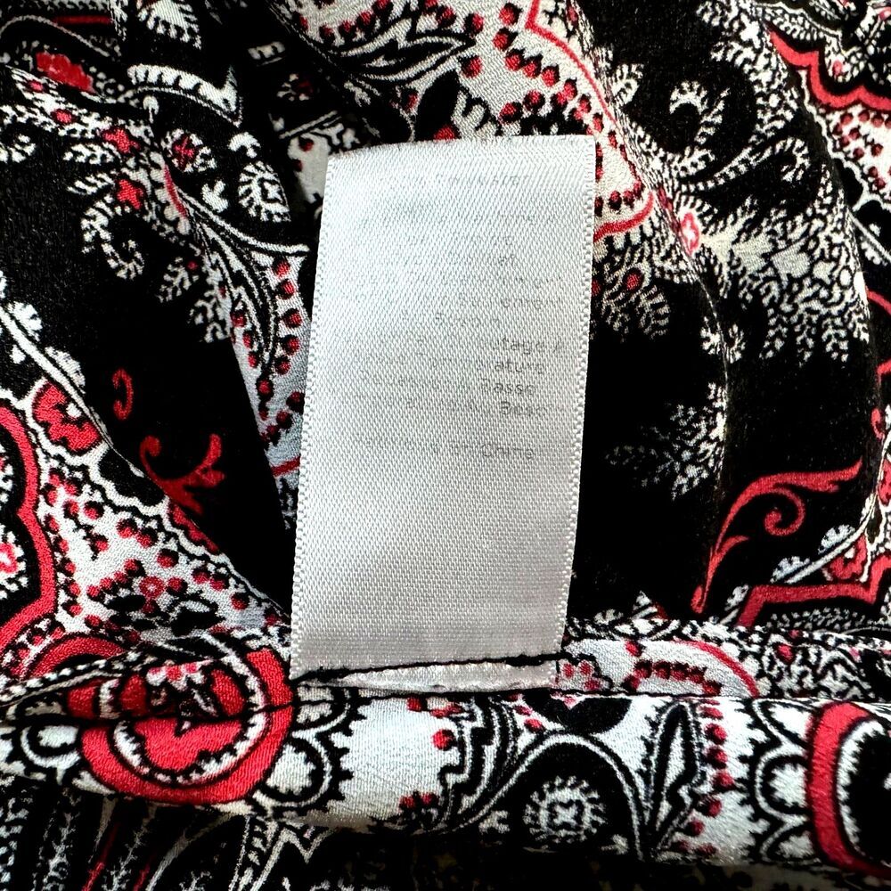 Talbots Blouse Sz XS V-Neck Cap Sleeve Red & Black Paisley Print Side Slits