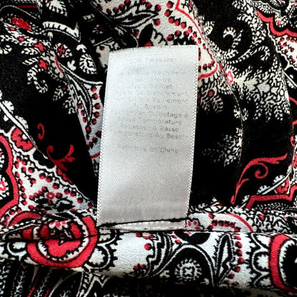 Talbots Blouse Sz XS V-Neck Cap Sleeve Red & Black Paisley Print Side Slits