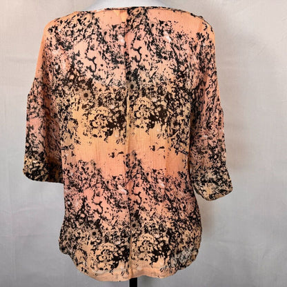 Sundance Silk Blouse Sz L with Cami Peach Pink Black Short Sleeve Boat Neck