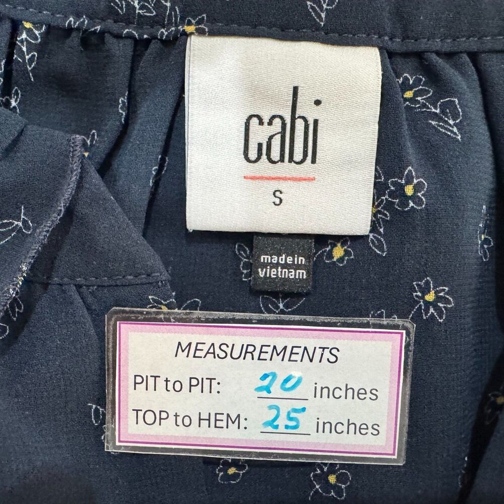 Cabi Sheer Top Sz S Navy Blue Floral V Neck Sleeveless Blouse layered