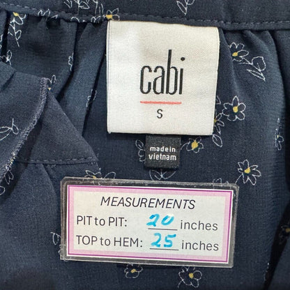 Cabi Sheer Top Sz S Navy Blue Floral V Neck Sleeveless Blouse layered