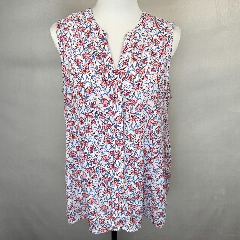 Zac & Rachel Women Tunic Sz M White Floral Print Hiding Buttons Sleeveless VNeck