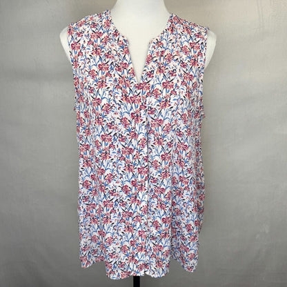 Zac & Rachel Women Tunic Sz M White Floral Print Hiding Buttons Sleeveless VNeck