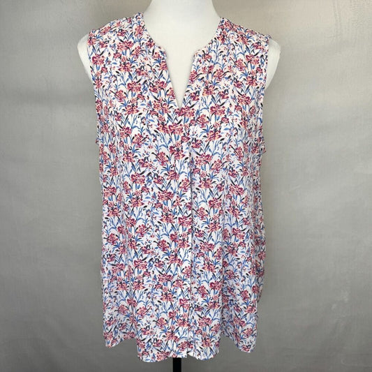 Zac & Rachel Women Tunic Sz M White Floral Print Hiding Buttons Sleeveless VNeck