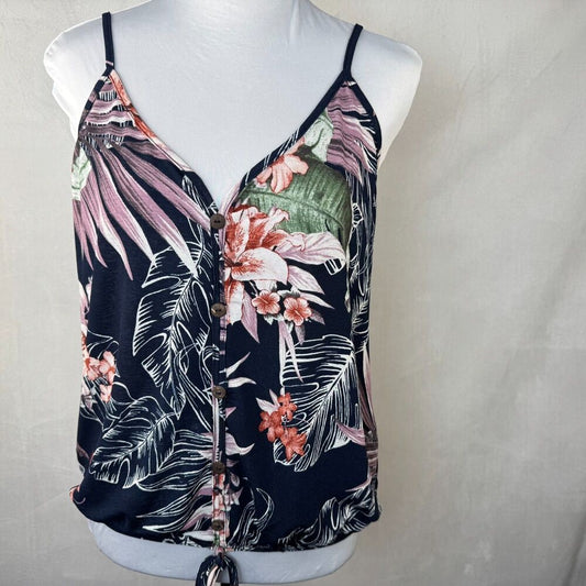Lavish Women Sz M Navy Floral Crop Top Sleeveless Adjustable Spaghetti Straps