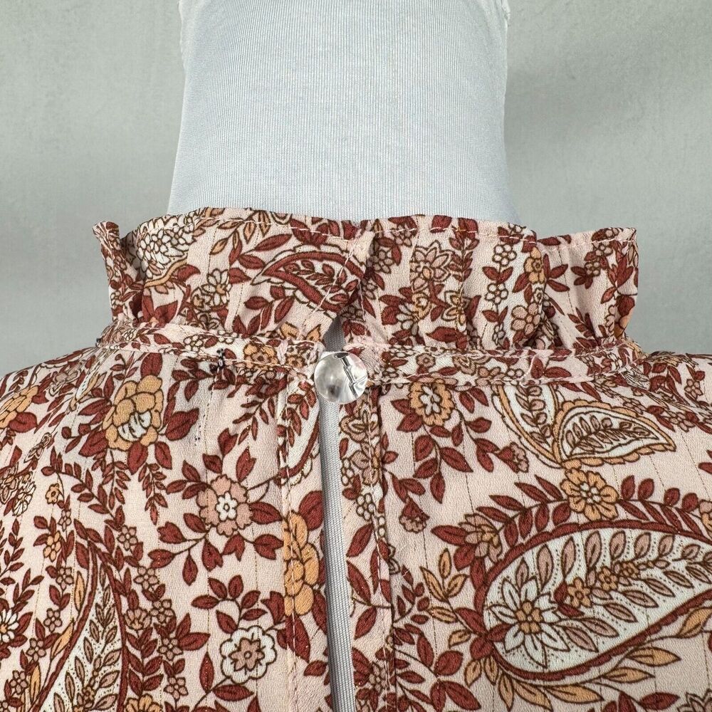 Alice Blue Women Sz M Floral Top Ruffle Crew Neck Cap Sleeves Elastic Waist