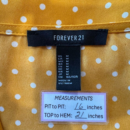 Forever 21 Blouse Sz M Peplum Wrap Polka Dot Ruffle Sleeve Butterscotch