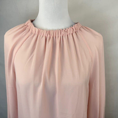 Banana Republic NWT Sheer Pink Sz XS Elastic Crew Neck Long Sleeve Flutter Cuffs