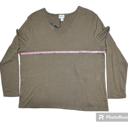 Ava Aviv Women Sweater Size 1X Beige Front Gathered Lace Trim NWT