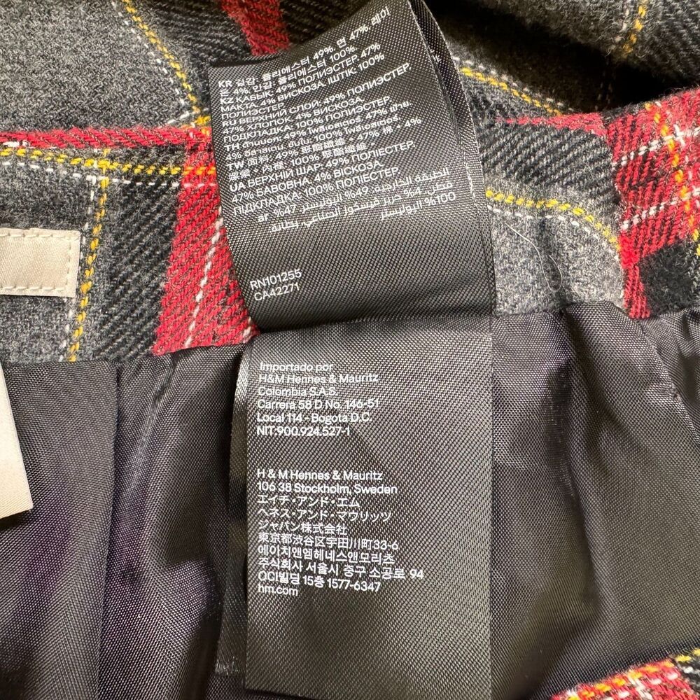 H&M Skirt Sz 4 Plaid Faux Wrap Red Gray Black Plaid Skirt A-Line