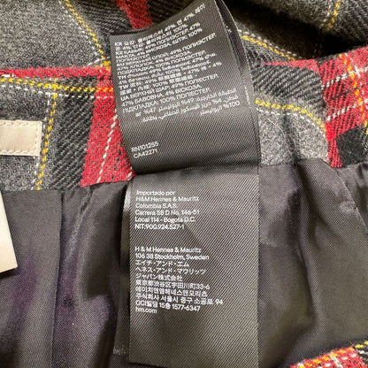 H&M Skirt Sz 4 Plaid Faux Wrap Red Gray Black Plaid Skirt A-Line