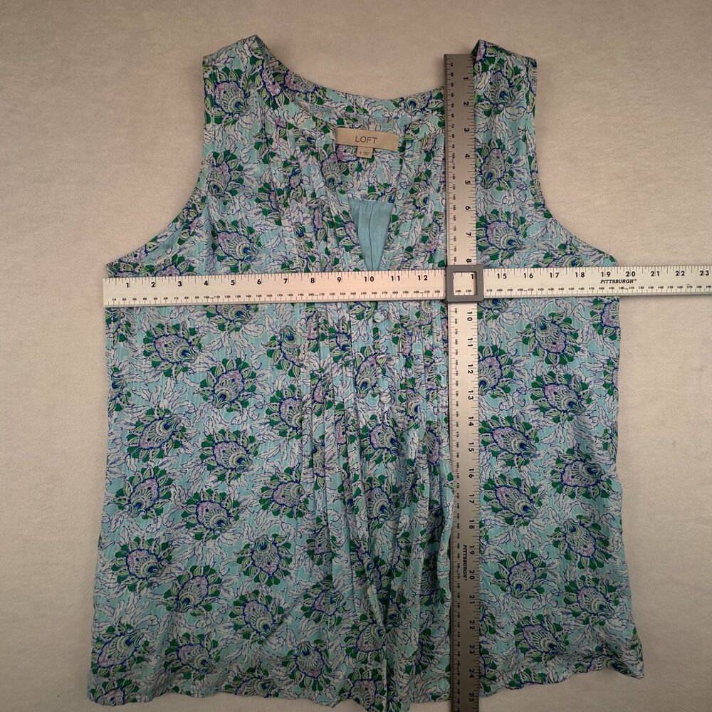 LOFT Top Sz S Light Blue Floral Pintuck Split Neck Henley Lined Fabric Button