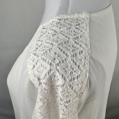 Alyx Ladies Sz S Overlay Sheer Blouse Paper White Batwing Lace Detail Tie Sleeve