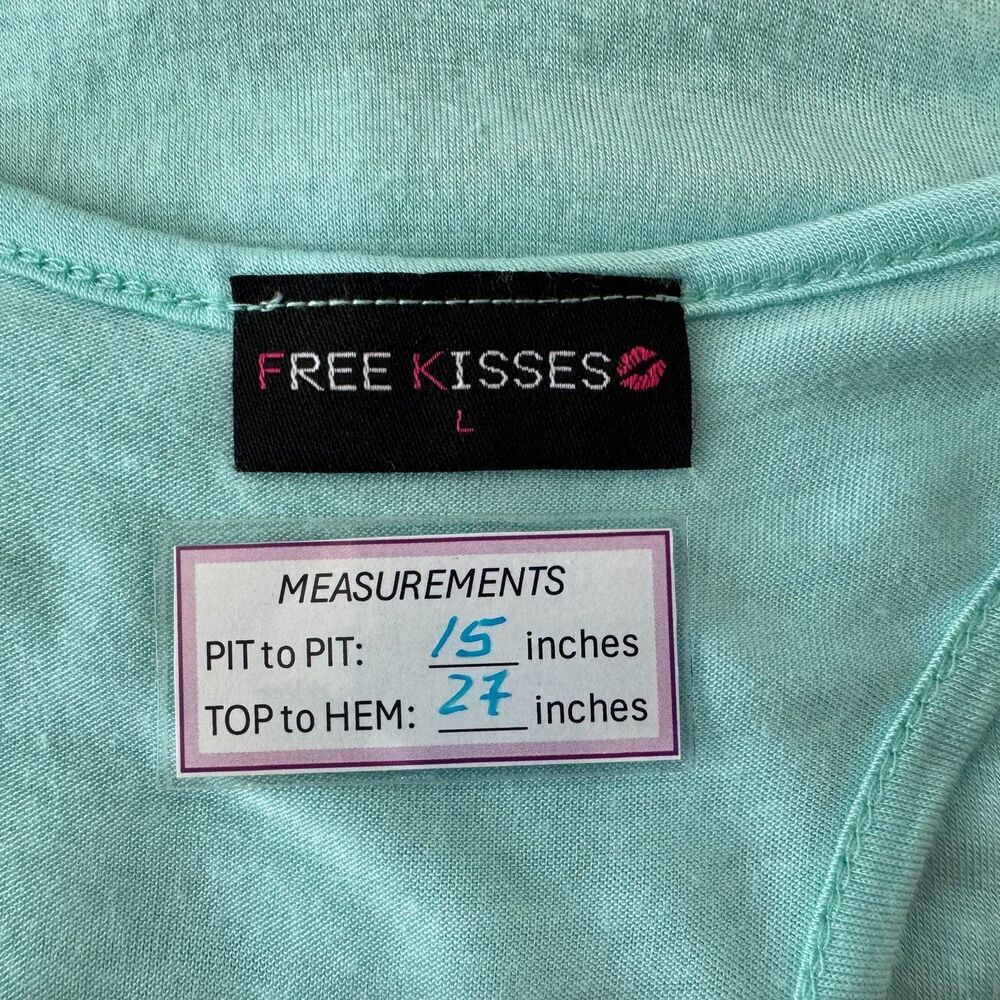 Free Kisses Tank Top Sz L Teal Ruffle Sparkling Racerback