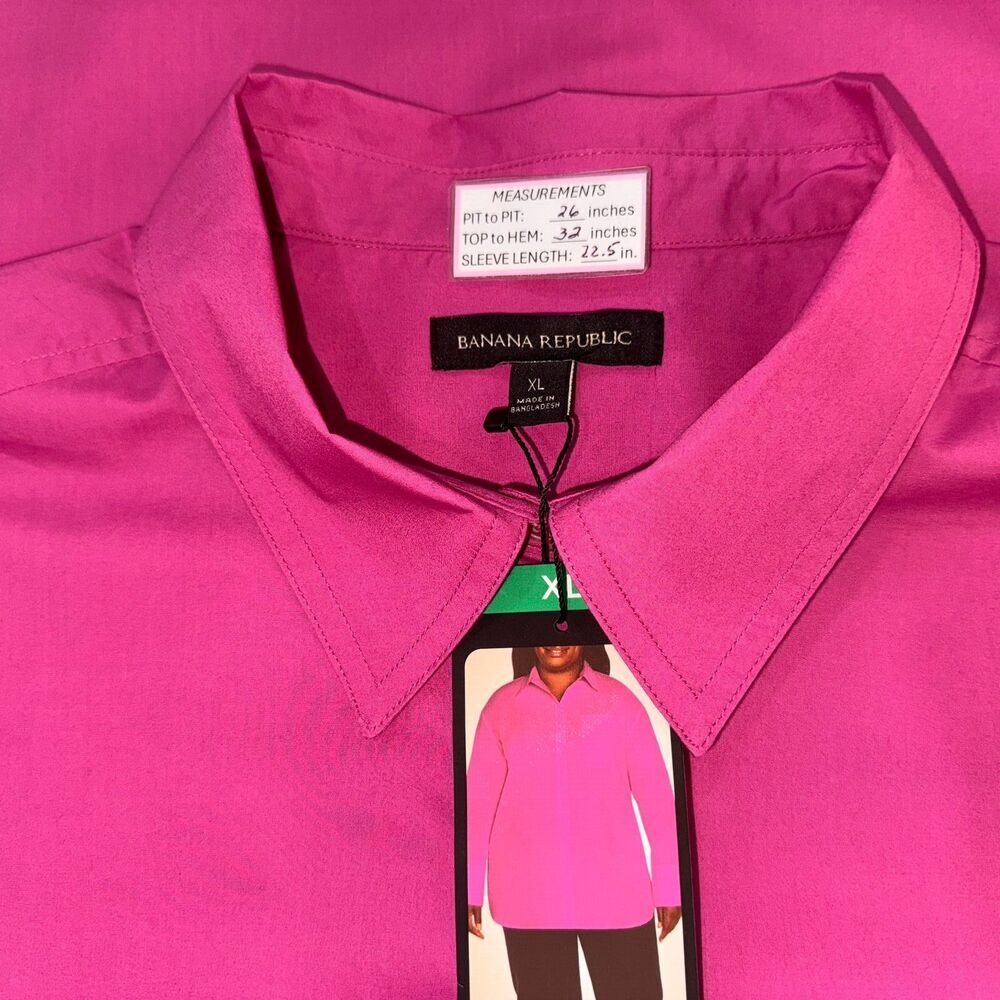 Banana Republic Blouse Sz XL Oversized Long Sleeve Button up Collar Fucsia