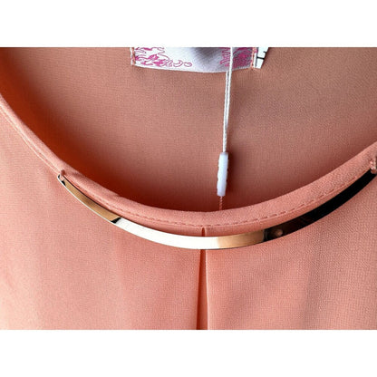 GA GA Fashion Blouse Sz L Sheer Peach Short Sleeve Round Neck Pleated Front