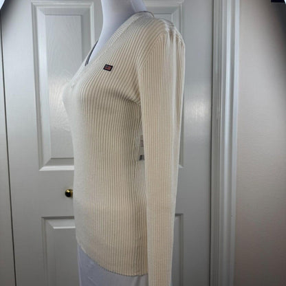 U.S. Polo Assn Women Medium Ribbed V Neck Sweater Cream Long Sleeve NWT