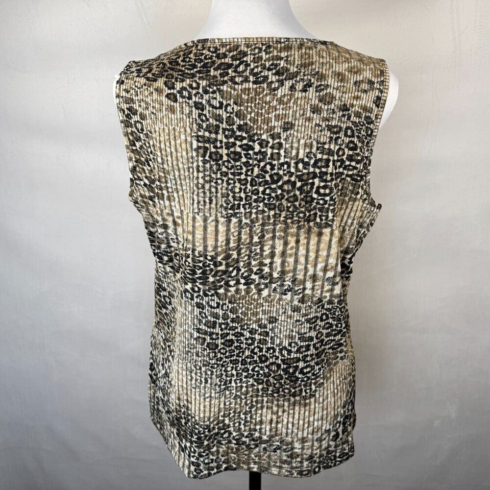 Evan-Picone Black Label Sz M Top Stretch Ribbed Beige Sparkling Animal Print