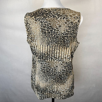 Evan-Picone Black Label Sz M Top Stretch Ribbed Beige Sparkling Animal Print