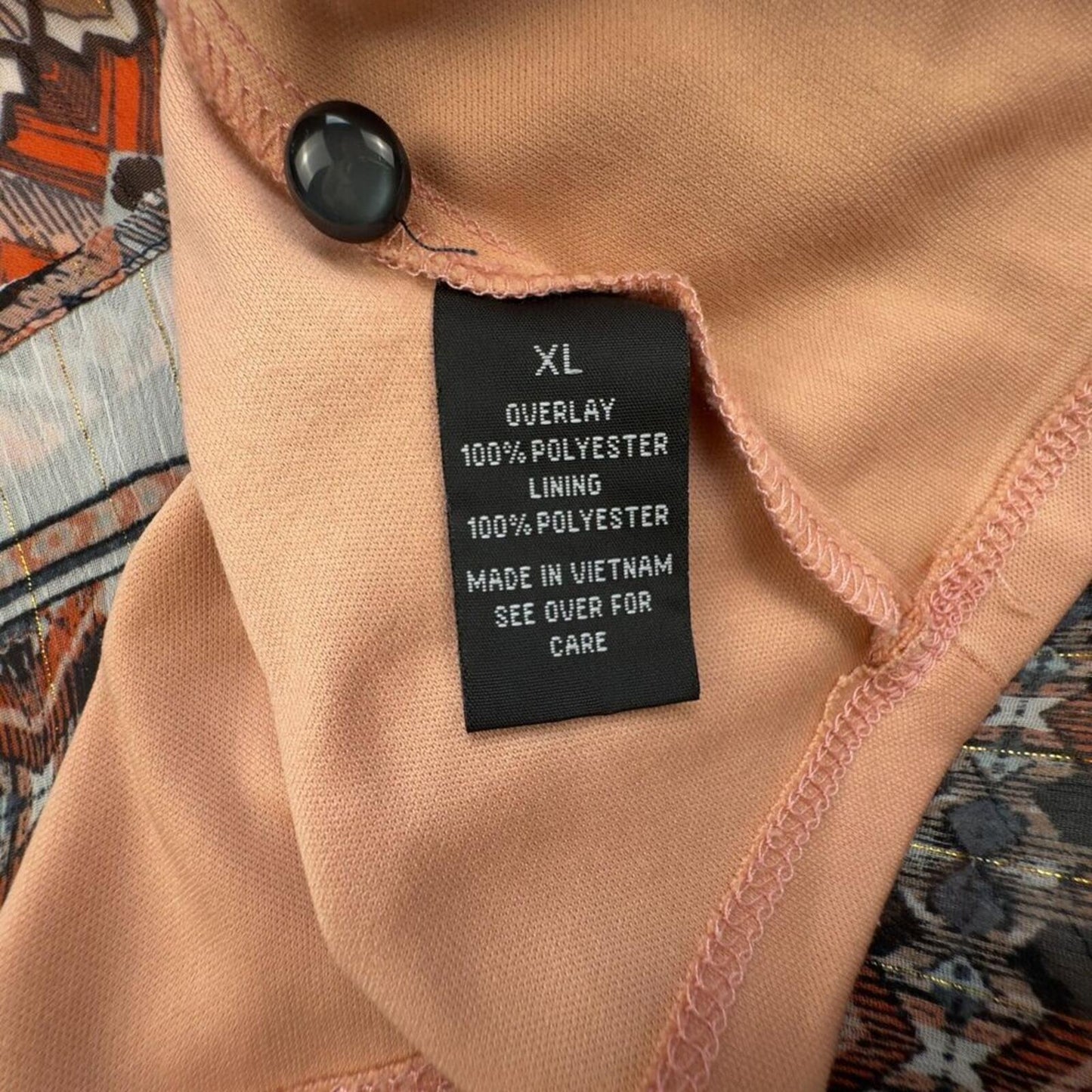 By & By Top Sz XL Sheer Ruffled High Neck Sleeveless Peach Gray Lined