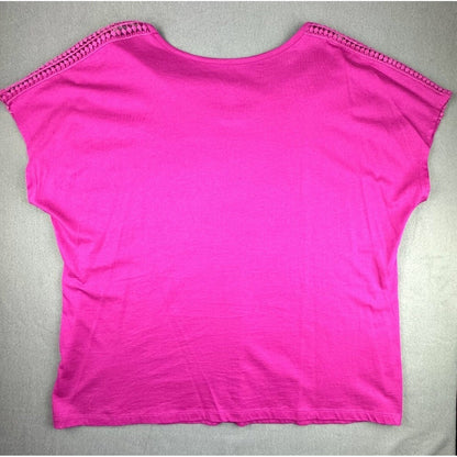 St Johns Bay  Womens Blouse Short Sleeve Shoulder Crochet Fucsia-Pink  Size 2X