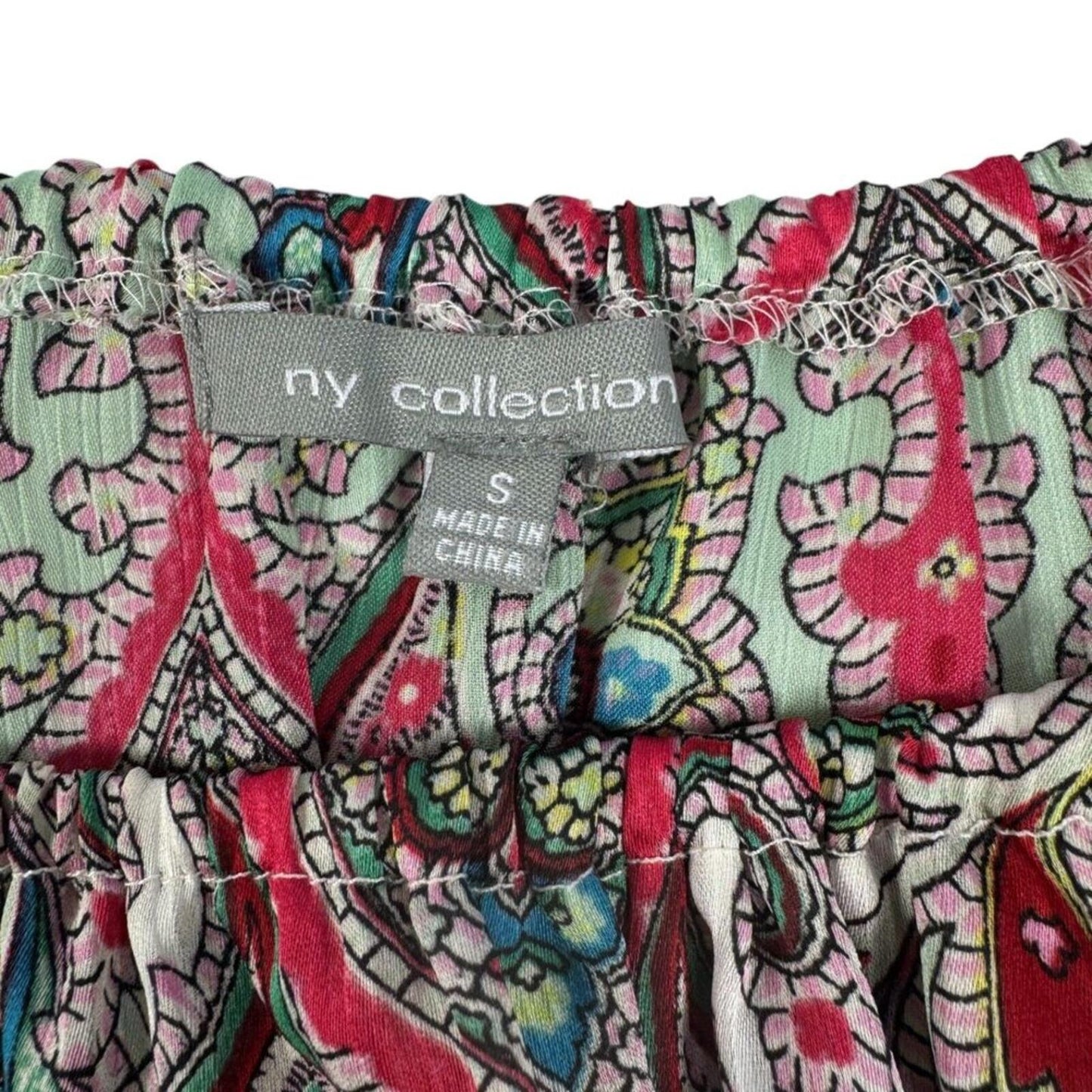 NY Collection Women's Top Sz S Sheer Ivory Paisley Print Scoop Neck 3/4 sleeve