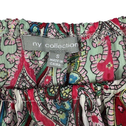 NY Collection Women's Top Sz S Sheer Ivory Paisley Print Scoop Neck 3/4 sleeve