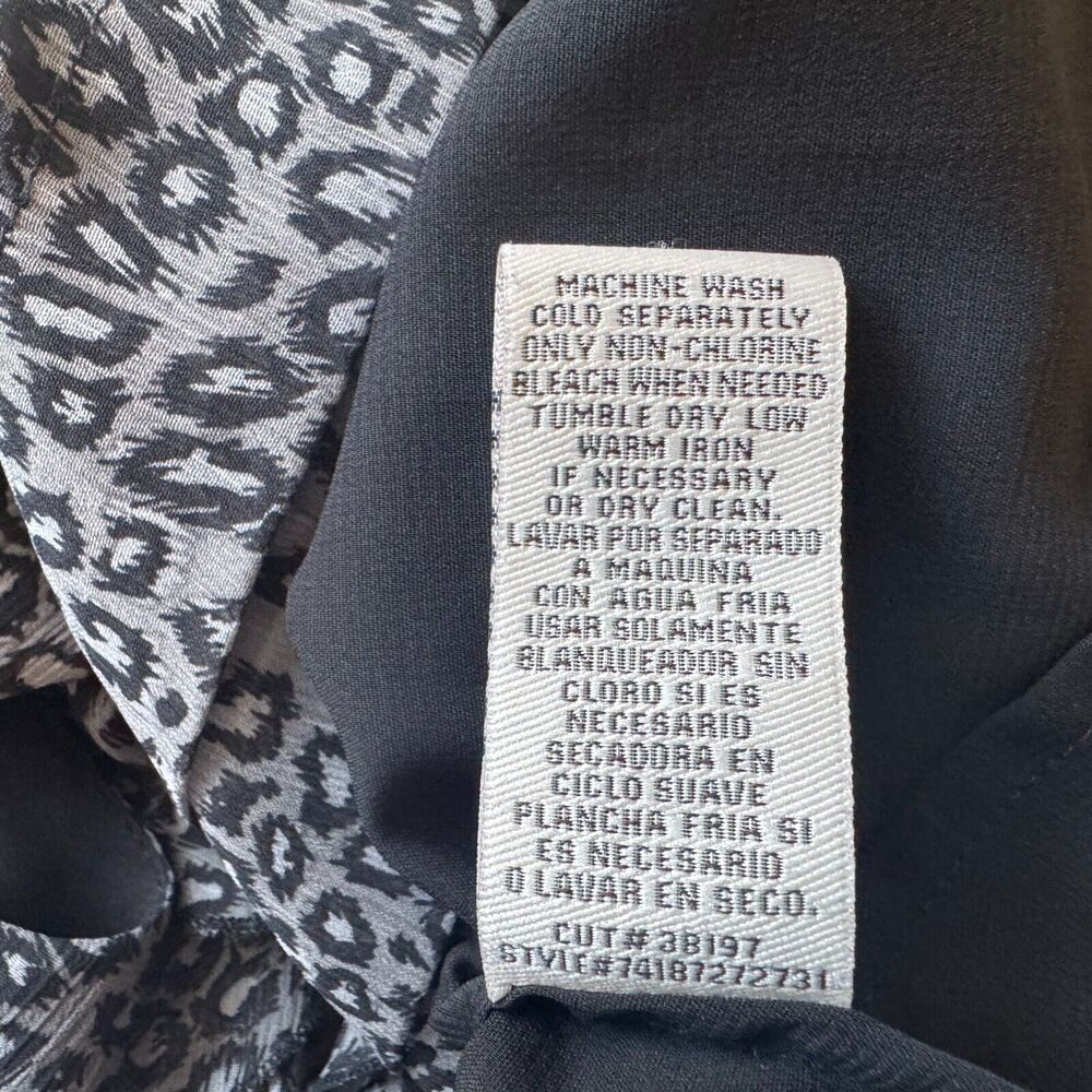 ECI  Top Sz 10 Gray Black Halter Ruffle Front Sleeveless Open Back Animal Print