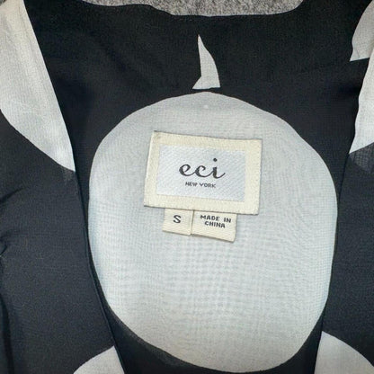ECI Blouse Sz S Sheer Black White Large Polka Dot Front Buttons VNeck Sleeveless