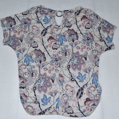 NAIF Women Top Sz S Floral VNeck Stretch Knit Short Slit Sleeve