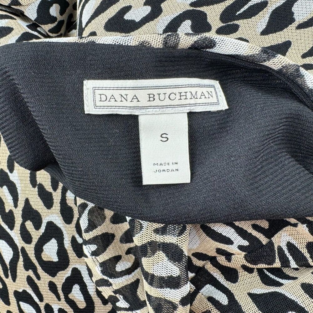 Dana Buchman Top Sz S Animal Print Short Sleeve V-Neck  Mesh Lined Stretch