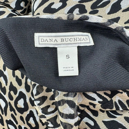 Dana Buchman Top Sz S Animal Print Short Sleeve V-Neck  Mesh Lined Stretch