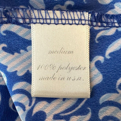 Blue Rain Ladies Blouse Sz M Blue White Print Bow Back Round Neckline Sleeveless