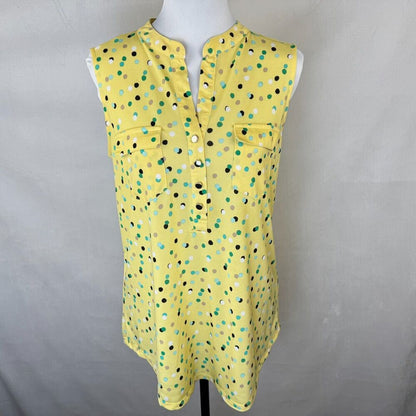 Ava & Grace Women Sz S Yellow Polka Dot Metal Button Henley Sleeveless