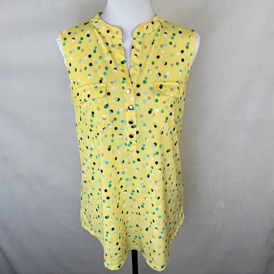 Ava & Grace Women Sz S Yellow Polka Dot Metal Button Henley Sleeveless