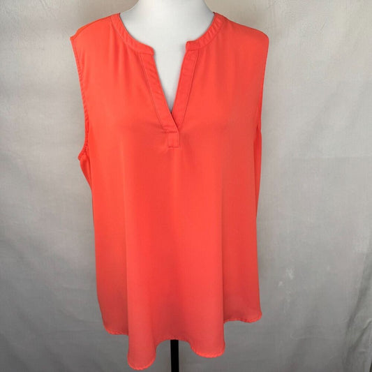Papermoon Women Blouse Sz 2X Coral Split Neck Sheer Front Knit Back Sleeveless