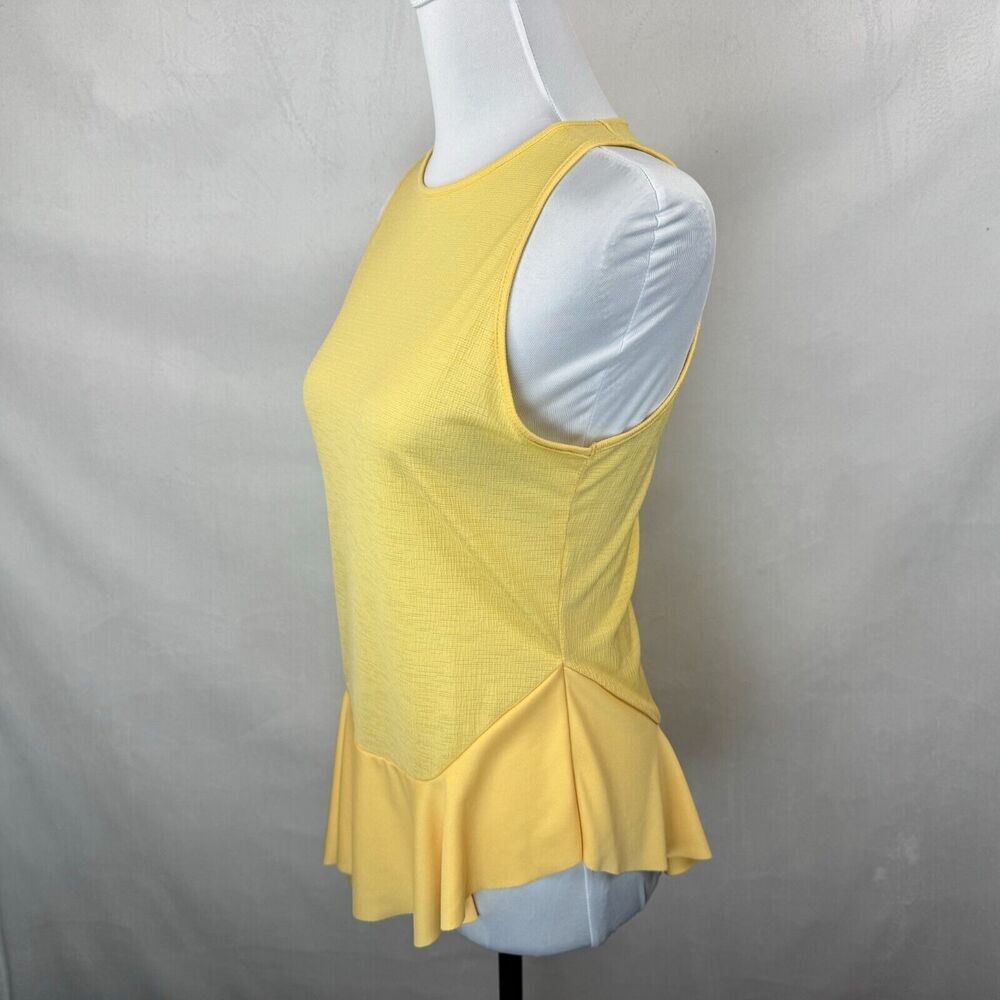 Zara BW Top Sz S Yellow Short Sleeve Round Neck Asymmetrical Peplum Hem