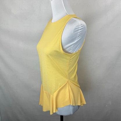 Zara BW Top Sz S Yellow Short Sleeve Round Neck Asymmetrical Peplum Hem