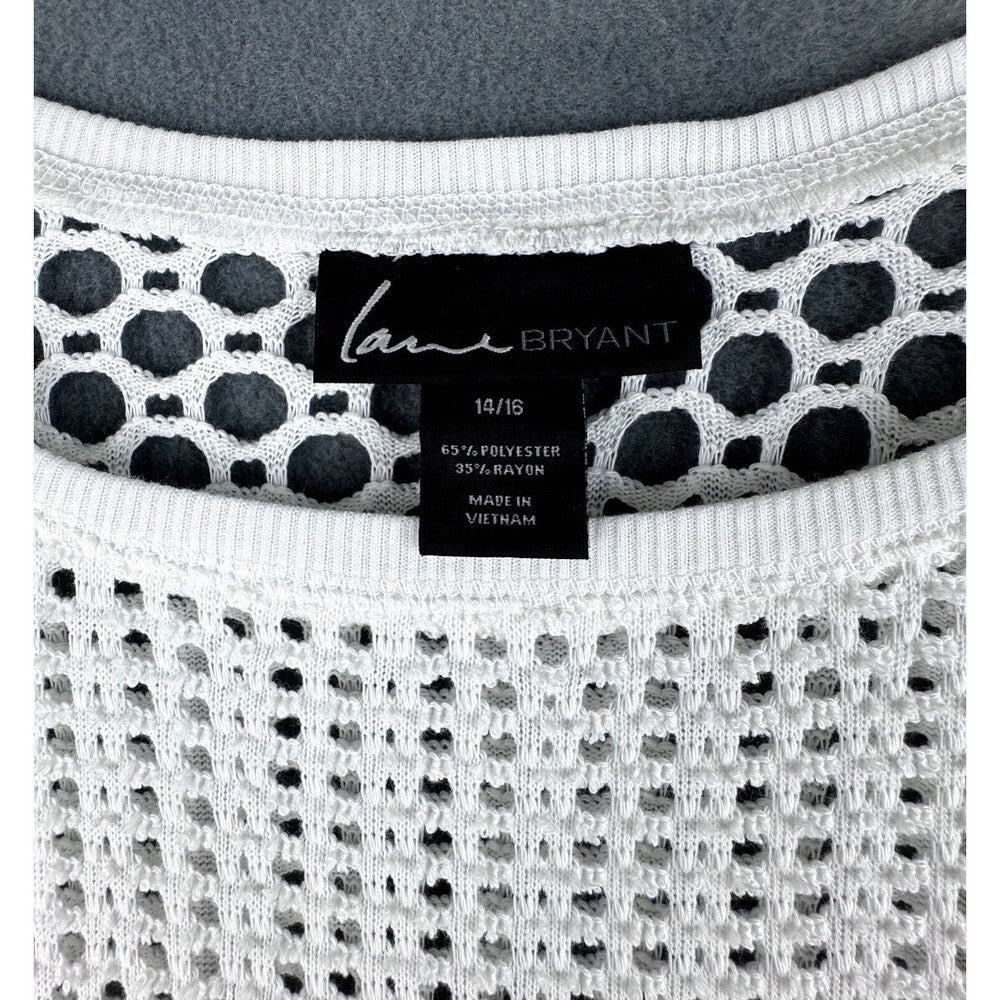 Lane Bryant Top Sz 14/16 Crochet Knit Fishnet Pullover Cover Up Round Neck