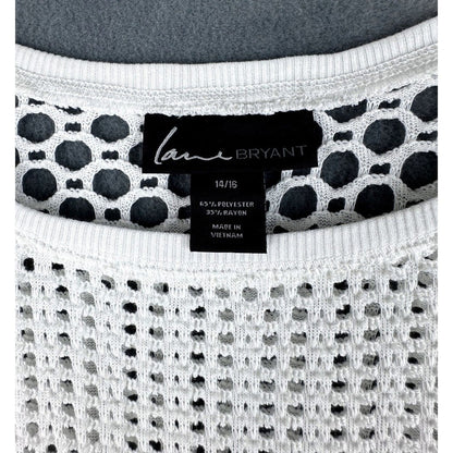 Lane Bryant Top Sz 14/16 Crochet Knit Fishnet Pullover Cover Up Round Neck