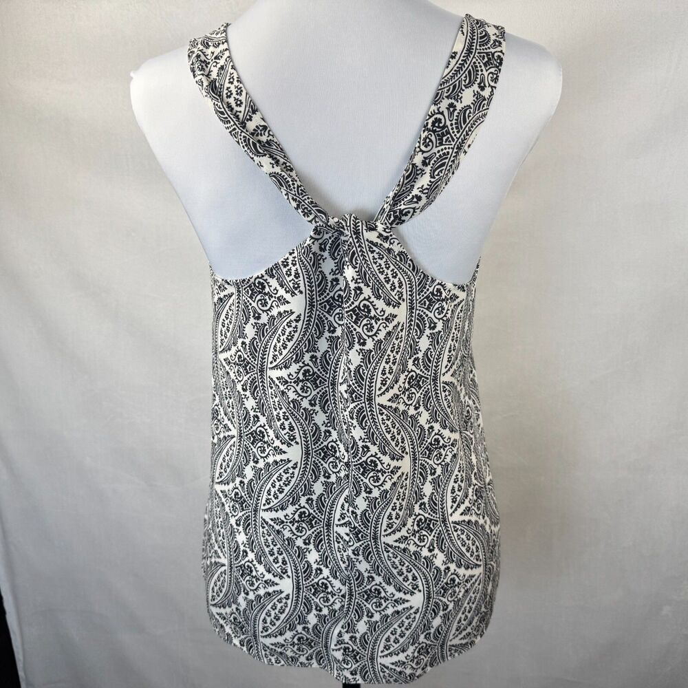 Theory Top Sz SP White Black Paisley Print Twisted Back Sleeveless