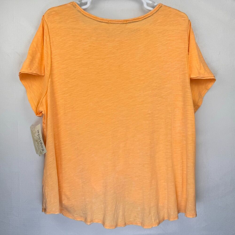 Rewind Top Sz 3X Orange Crochet Trim Boat Neck Front Knot Short Sleeved