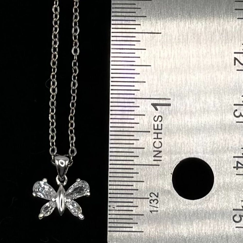 Butterfly Pendant Necklace Silver Tone Clear Crystal Rhinestones NWOT