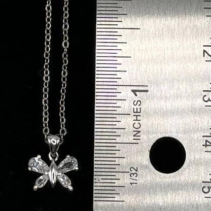 Butterfly Pendant Necklace Silver Tone Clear Crystal Rhinestones NWOT