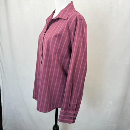 Camisa de mujer Eddie Bauer talla XL, rosa a rayas, manga larga, con botones