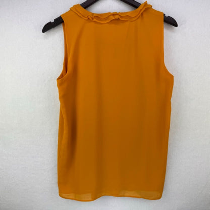 Camiseta sin mangas Rose+Olive para dama, talla S, escote con volantes, frente plisado, corte fluido, color amarillo oscuro